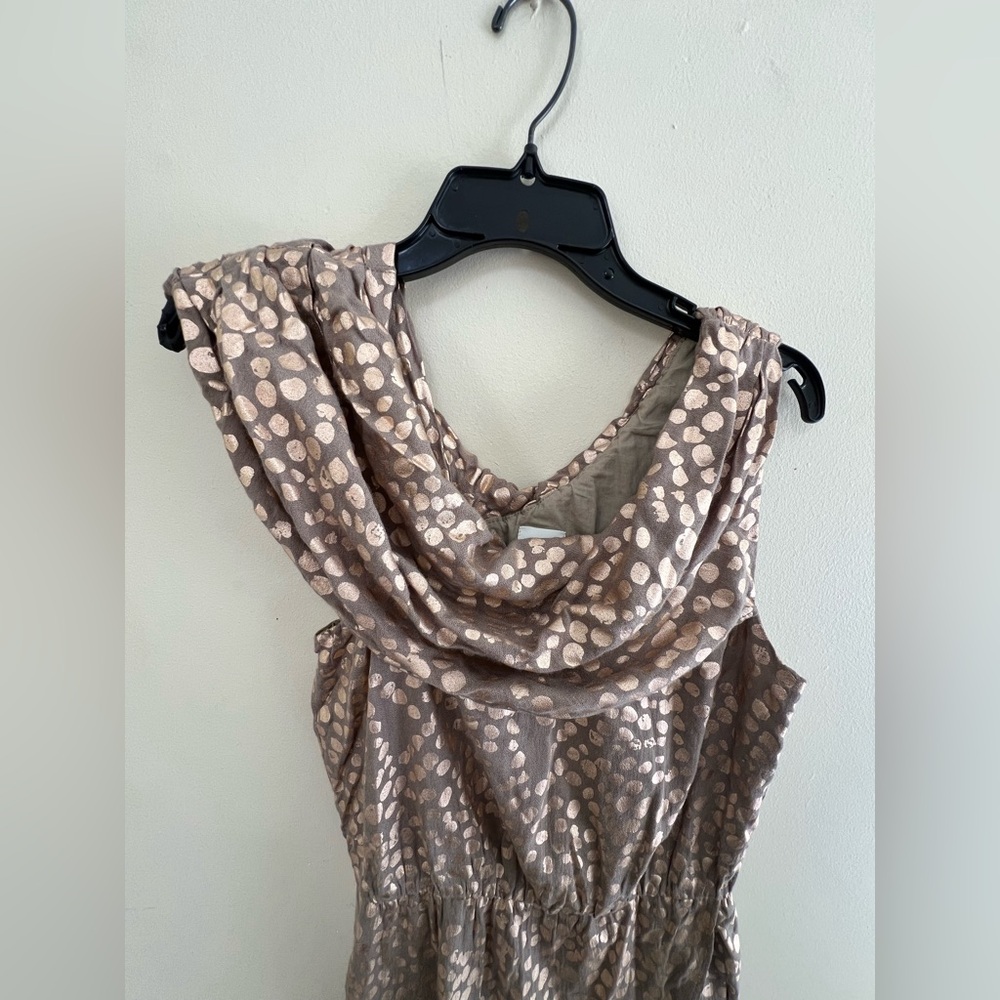 Sass and Bide Artistic print Dress dark tan with gold shaped irregular dots - Picture 2 of 7